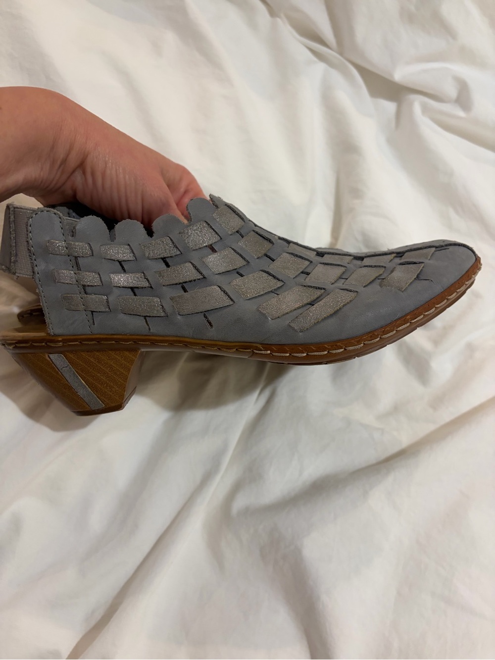 “Rieker anti stress” Women's Gray Woven Slingback Heel - Elegant Everyday Style